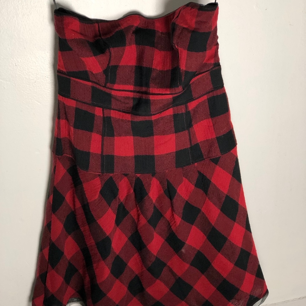 American Eagle Strapless Red Check Dress (6/S-M)